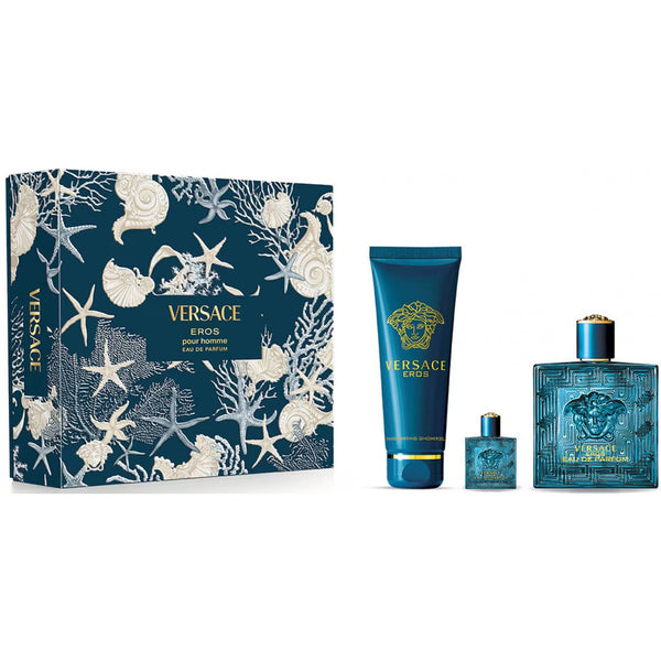 Versace Eros Pour Homme Gift Set 100ml EDP Spray + EDP 5ml + Bath & Shower Gel 150ml