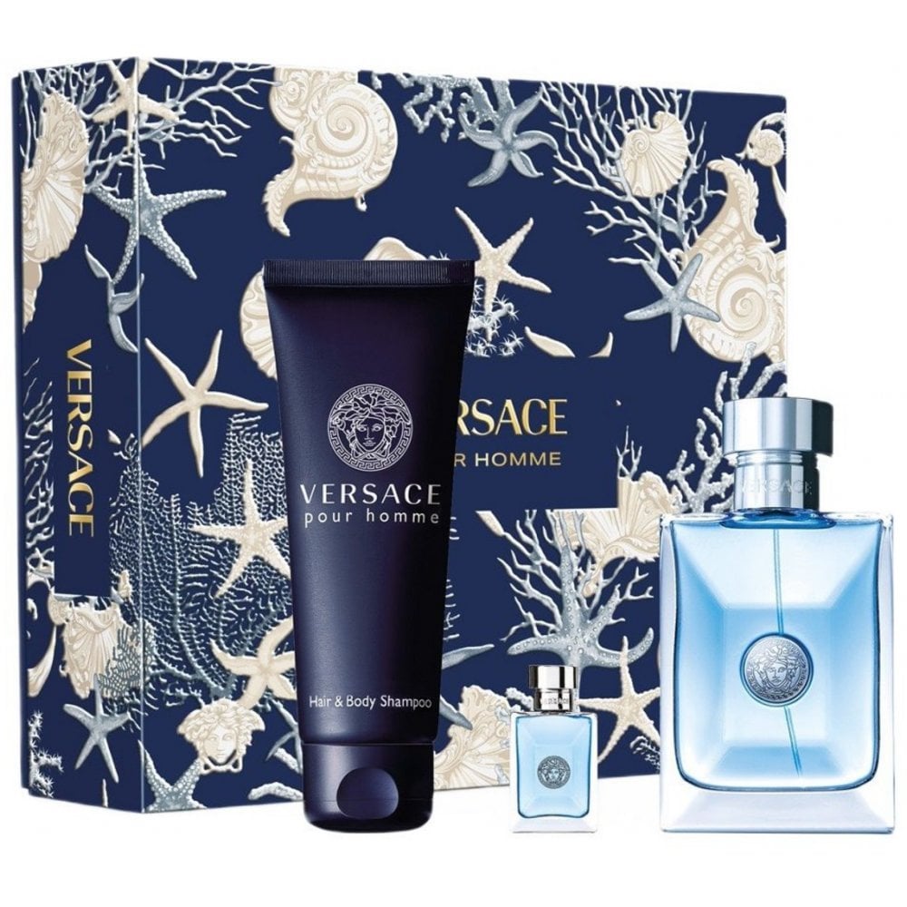 Versace Pour Homme Giftset 100ml EDT Spray + Bath and Shower Gel 150ml + EDT 5ml