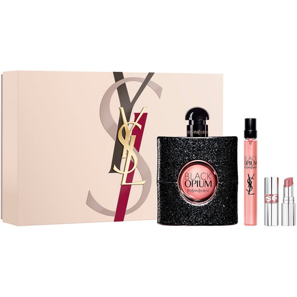 Yves Saint Laurent Black Opium Set - 90ml EDP Spray + 10ml EDP Spray + 1.3g Lipstick
