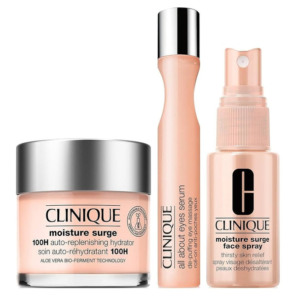 Clinique Moisture Surge Set: Serum De Puffing Eye Massage 15ml + Cream 100h Auto-Replenishing Hydrator Cream 75ml + Moisture Surge Face Spray 30ml