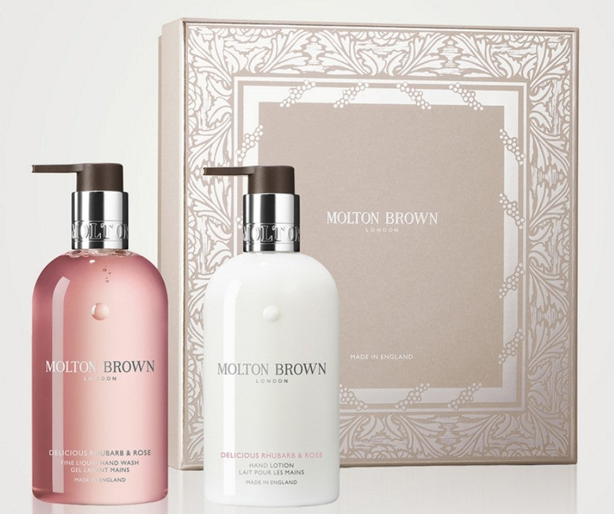 Molton Brown Delicious Rhubarb & Rose Hand Care Gift Set: 300ml Hand Wash + 300ml Hand Lotion