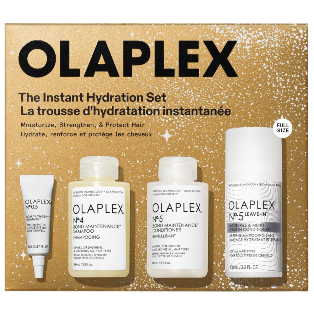 Olaplex Instant Hydration Gift Set 4 Piece No.4 Shampoo 100ml + No.5 Conditioner 100ml + No.5 Leave-In Conditioner 100ml + No.0.5 Hair Treatment 5ml