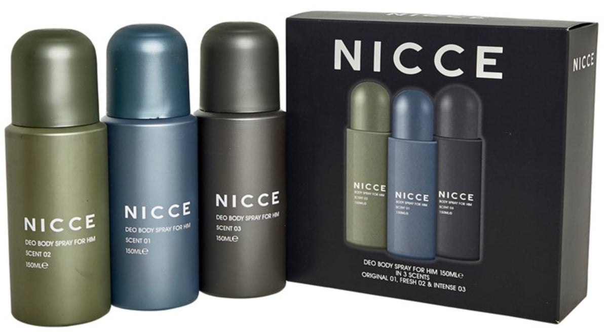 Nicce Deo Body Spray Gift Set 3 x 150ml Original 01 + Fresh 02 + Intense 03