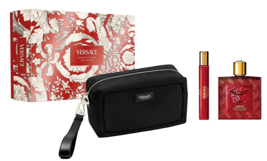 Versace Eros Flame Gift Set EDP Spray 100ml + EDP Spray 10ml + Toiletry Bag