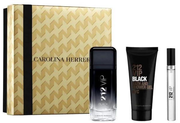 Carolina Herrera 212 VIP Black Gift Set: 100ml EDP Spray + 100ml Shower Gel + 10ml EDP Spray