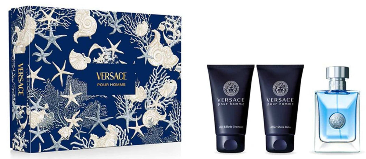 Versace Pour Homme 50ml EDT Spray + 50ml Hair & Body Wash + 50ml Aftershave Balm Gift Set