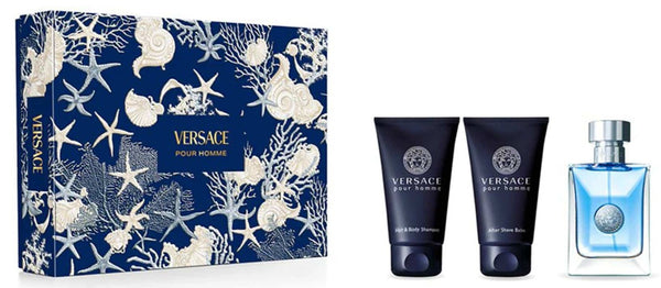 Versace Pour Homme 50ml EDT Spray + 50ml Hair & Body Wash + 50ml Aftershave Balm Gift Set