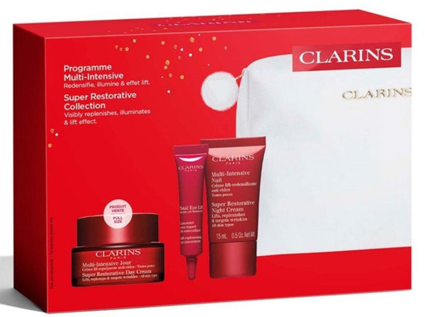 Clarins Mixed Gift Set Super Restorative Day Cream 50ml + Eye Lift Cream 7ml + Super Night Cream 15ml + Essential Care Double Serum 0.9ml