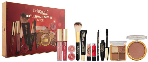 Bellapierre Cosmetics Ultimate Nude Gift Set 12 Piece Eye Palette 4.8g + 2 x Lipstick 3.5g + Mascara 9ml + Primer 30ml + Eye Liner 1.8g
