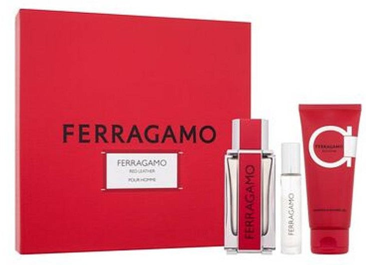 Salvatore Ferragamo Red Leather Gift Set 3 Piece EDP 100ml + EDP 10ml + Shower Gel 100ml