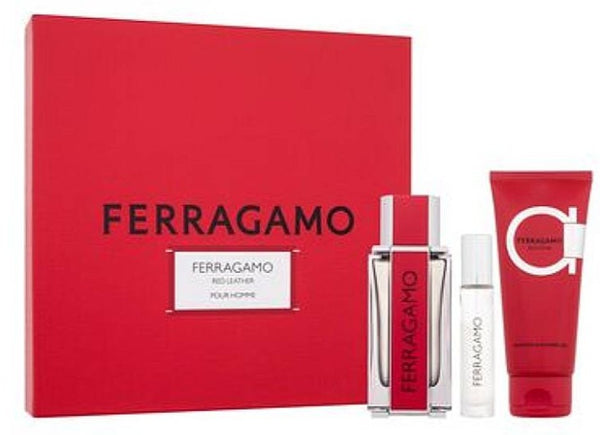 Salvatore Ferragamo Red Leather Gift Set 3 Piece EDP 100ml + EDP 10ml + Shower Gel 100ml
