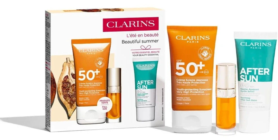 Clarins Beautiful Summer Gift Set Sun Cream SPF50+ 50ml + Lip Oil 7ml + Aftersun 30ml