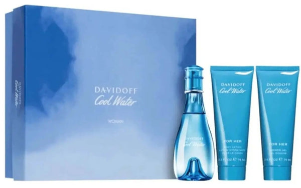 Davidoff Cool Water 100ml EDT Spray + 75ml Shower Gel + 75ml Body Lotion Gift Set
