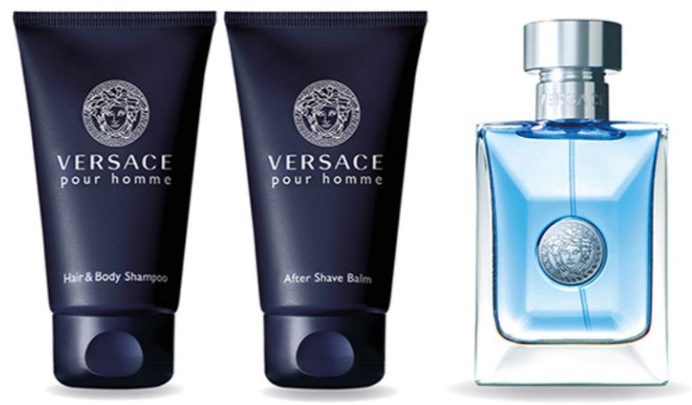 Versace Pour Homme 50ml EDT Spray + 50ml Hair & Body Wash + 50ml Aftershave Balm Gift Set