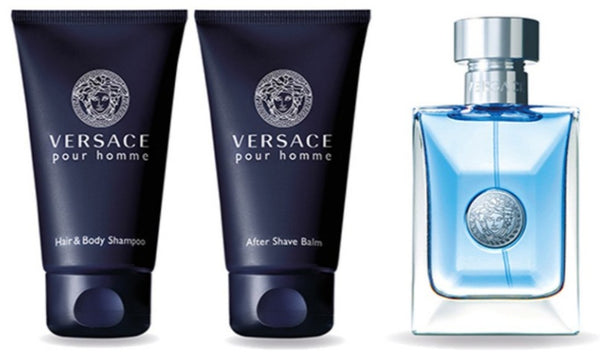 Versace Pour Homme 50ml EDT Spray + 50ml Hair & Body Wash + 50ml Aftershave Balm Gift Set
