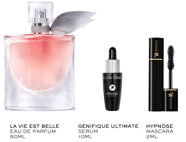 Lancome La Vie Est Belle Set 50ml EDP Spray + Genifique Serum 10ml + Hypnose Mascara 2ml