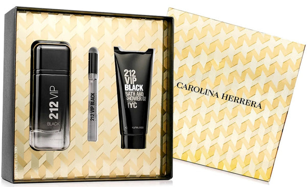Carolina Herrera 212 VIP Black Gift Set: 100ml EDP Spray + 100ml Shower Gel + 10ml EDP Spray