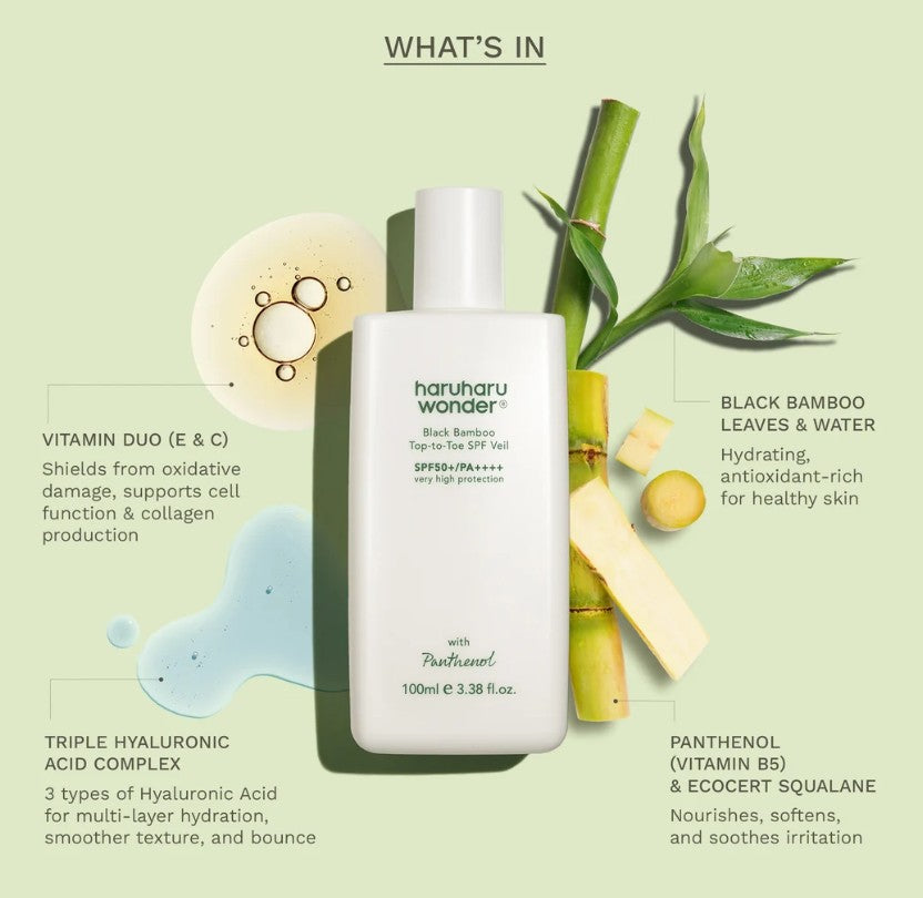 Haruharu Wonder Black Bamboo Top To Toe Sunscreen SPF50+ 100ml