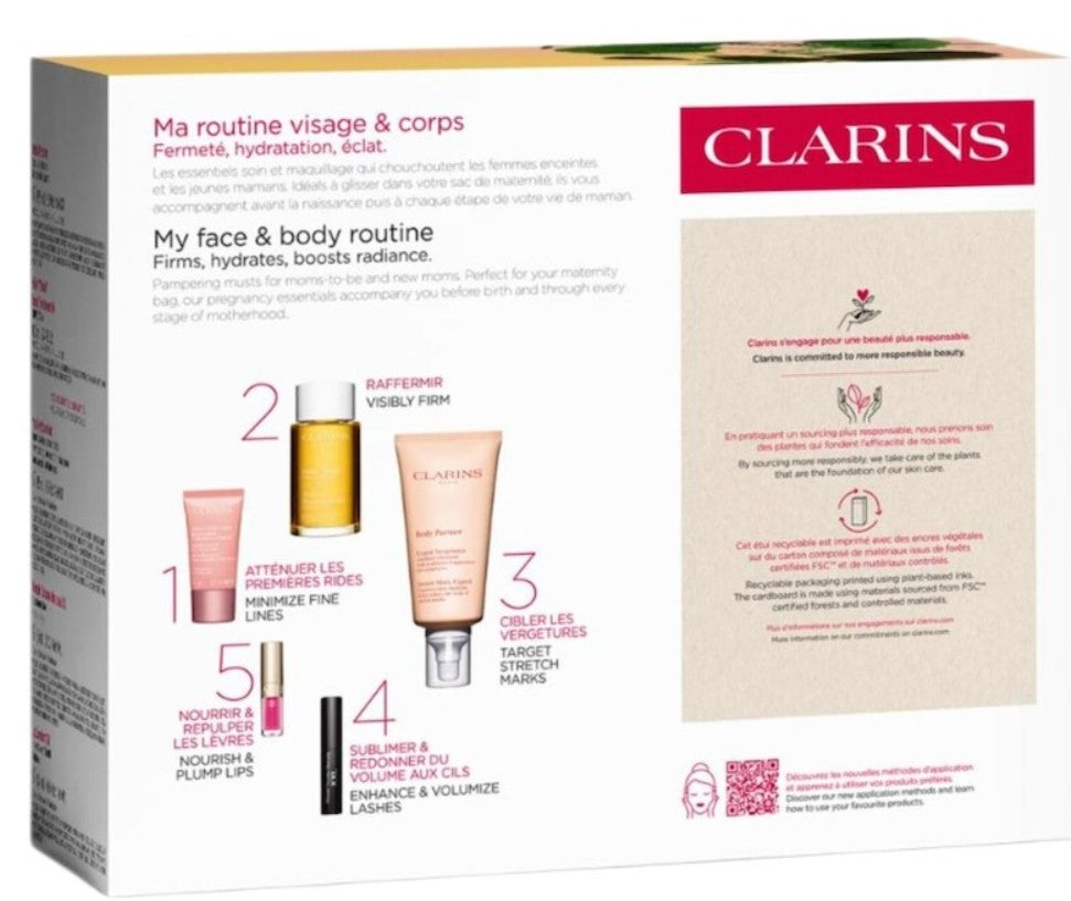 Clarins Gift Set Stretch Mark Cream 175ml + Tonic Treatment Oil 100ml + Day Cream 15ml + Mascara 3ml + Lip Oil 1.4ml + Pouch