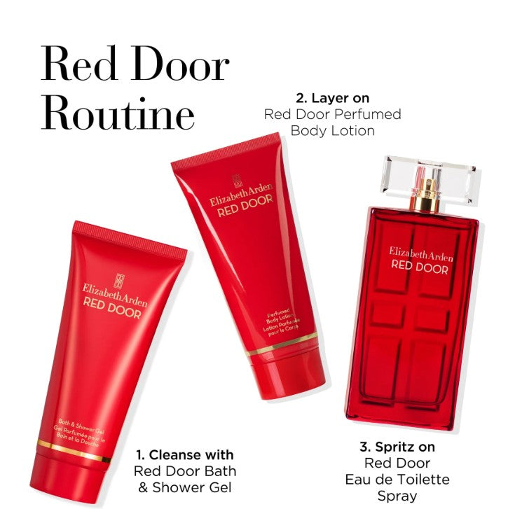Elizabeth Arden Red Door 100ml EDT Spray + 100ml Body Lotion + 100ml Shower Gel Gift Set