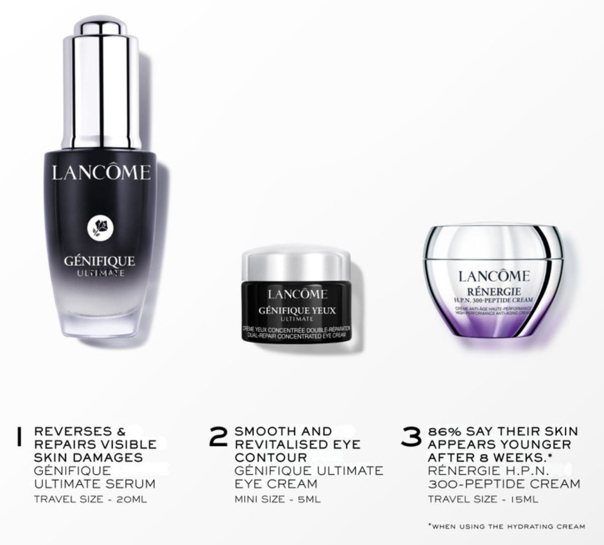 Lancome Genifique Ultimate Set 2026 Serum 20ml + Peptide Cream 15ml + Eye Cream 5ml