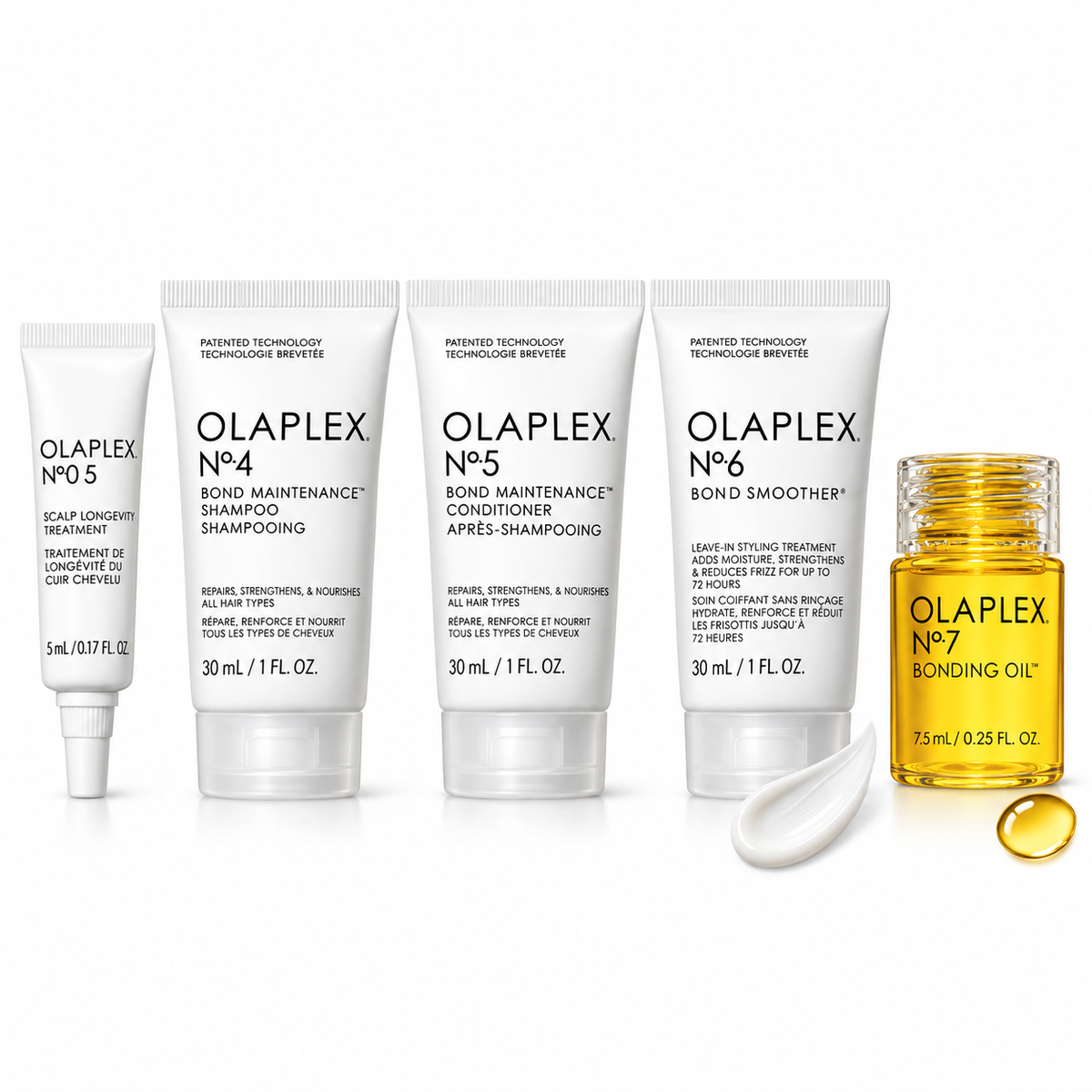 Olaplex Gift Set 5 Piece No.0.5 Scalp Treatment 5ml + No.4 Bond Maintenance Shampoo 30ml + No.5 Bond Maintenance Conditioner 30ml + No.6 Bond Smoother 30ml