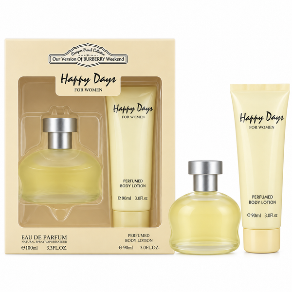 Designer French Collection Happy Days Gift Set 100ml EDP Spray + Body Lotion 90Ml