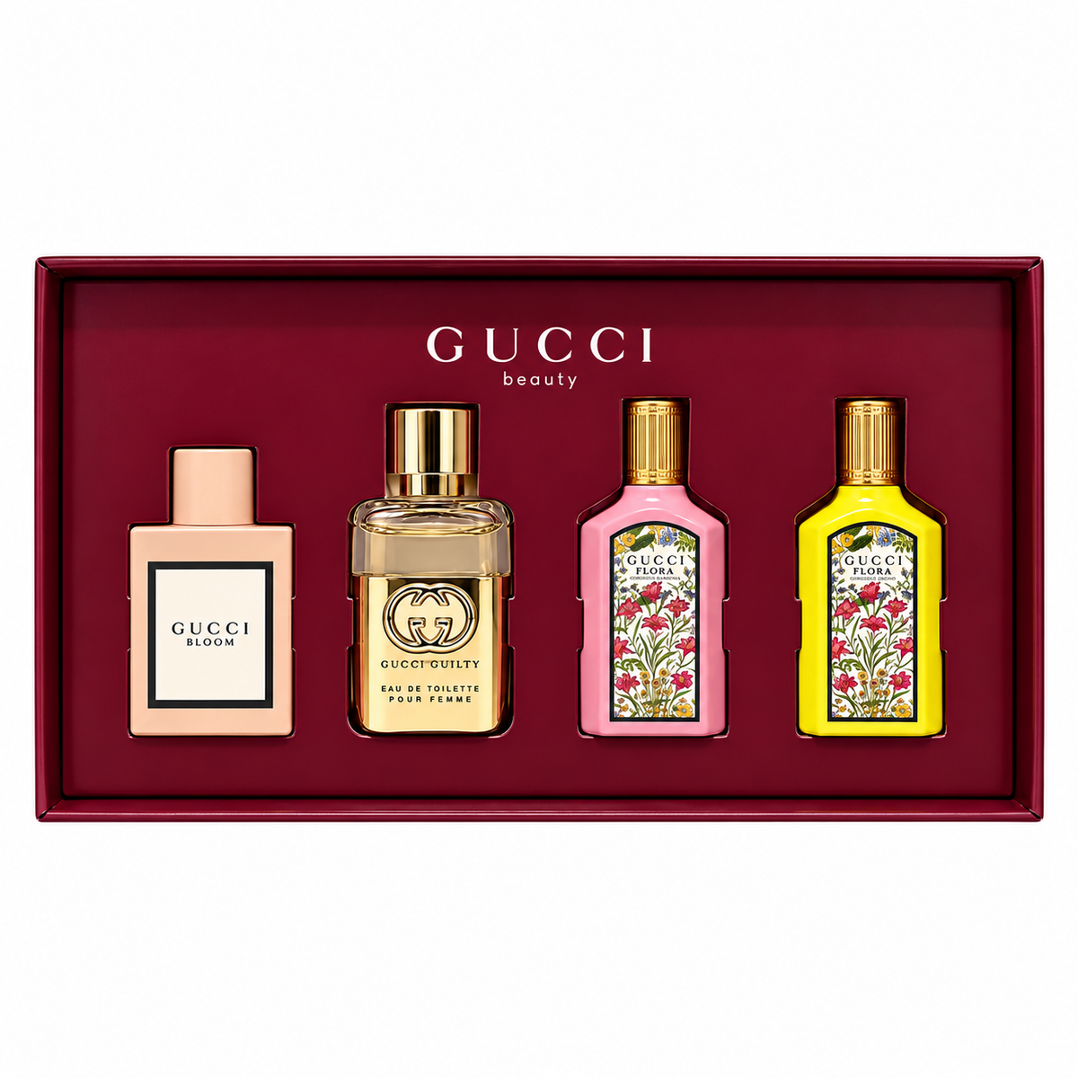 Gucci Miniature Gift Set Bloom EDP 5ml + Guilty Pour Femme EDT 5ml + Flora Gorgeous Gardenia EDP 5ml + Flora Gorgeous Orchid EDP 5ml