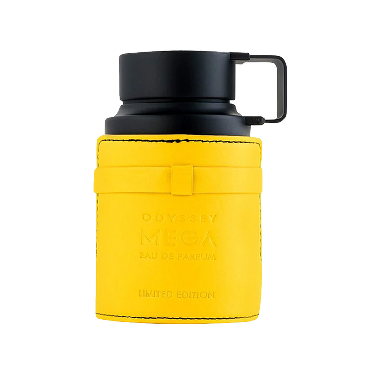 Yellow and black container with 'Odyssey Mega' branding on a white background