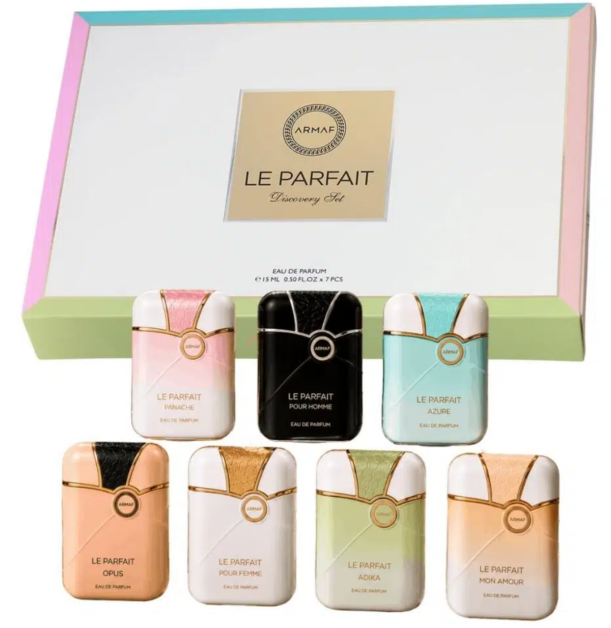 Armaf Le Parfait Discovery Set Eau De Parfum 7x15ml
Panache, Pour Homme, Azure, Opus, Mon Amour, Adika, Pour Homme