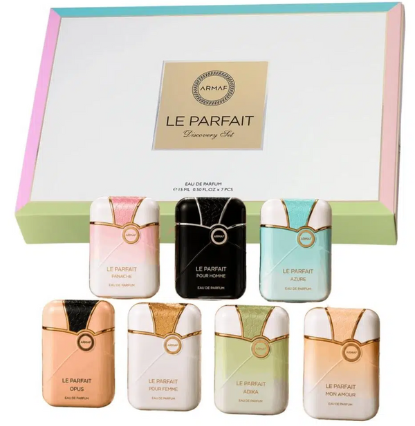 Armaf Le Parfait Discovery Set Eau De Parfum 7x15ml
Panache, Pour Homme, Azure, Opus, Mon Amour, Adika, Pour Homme
