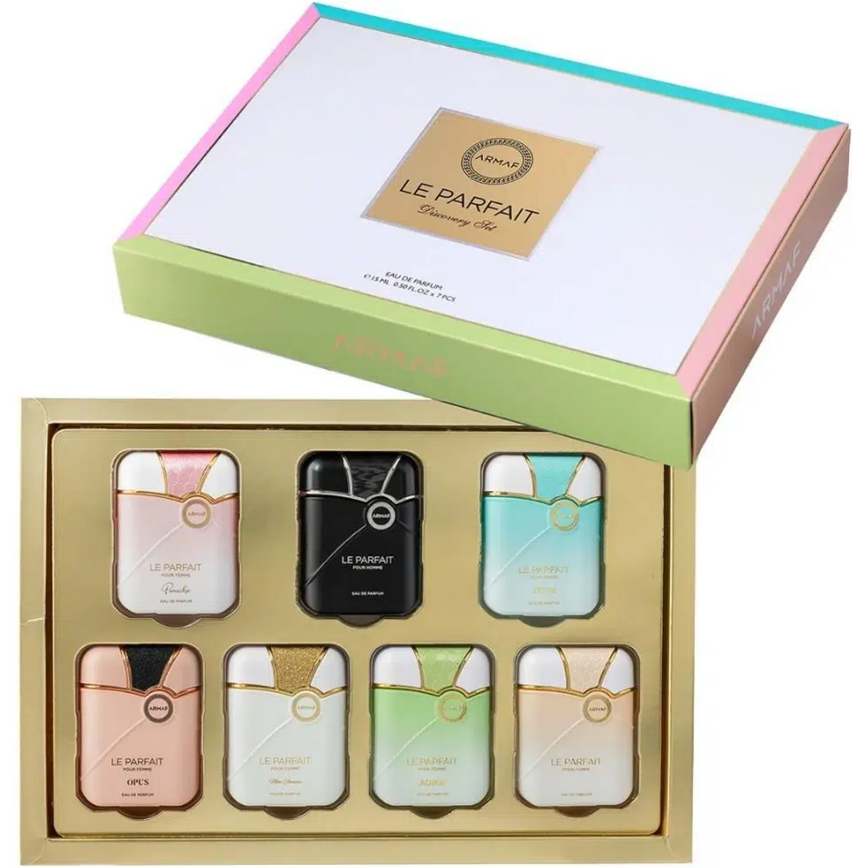 Armaf Le Parfait Discovery Set Eau De Parfum 7x15ml
Panache, Pour Homme, Azure, Opus, Mon Amour, Adika, Pour Homme