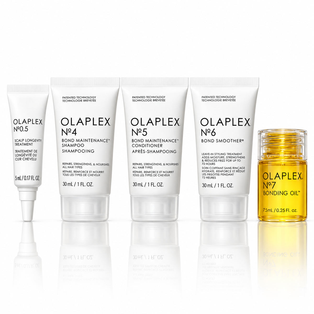 Olaplex Gift Set 5 Piece No.0.5 Scalp Treatment 5ml + No.4 Bond Maintenance Shampoo 30ml + No.5 Bond Maintenance Conditioner 30ml + No.6 Bond Smoother 30ml